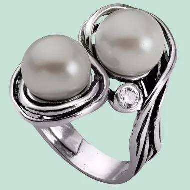 Simplicity Refined: Pearl Sterling Silver Ring with CZ Zircon - Elegant Women's Jewelry