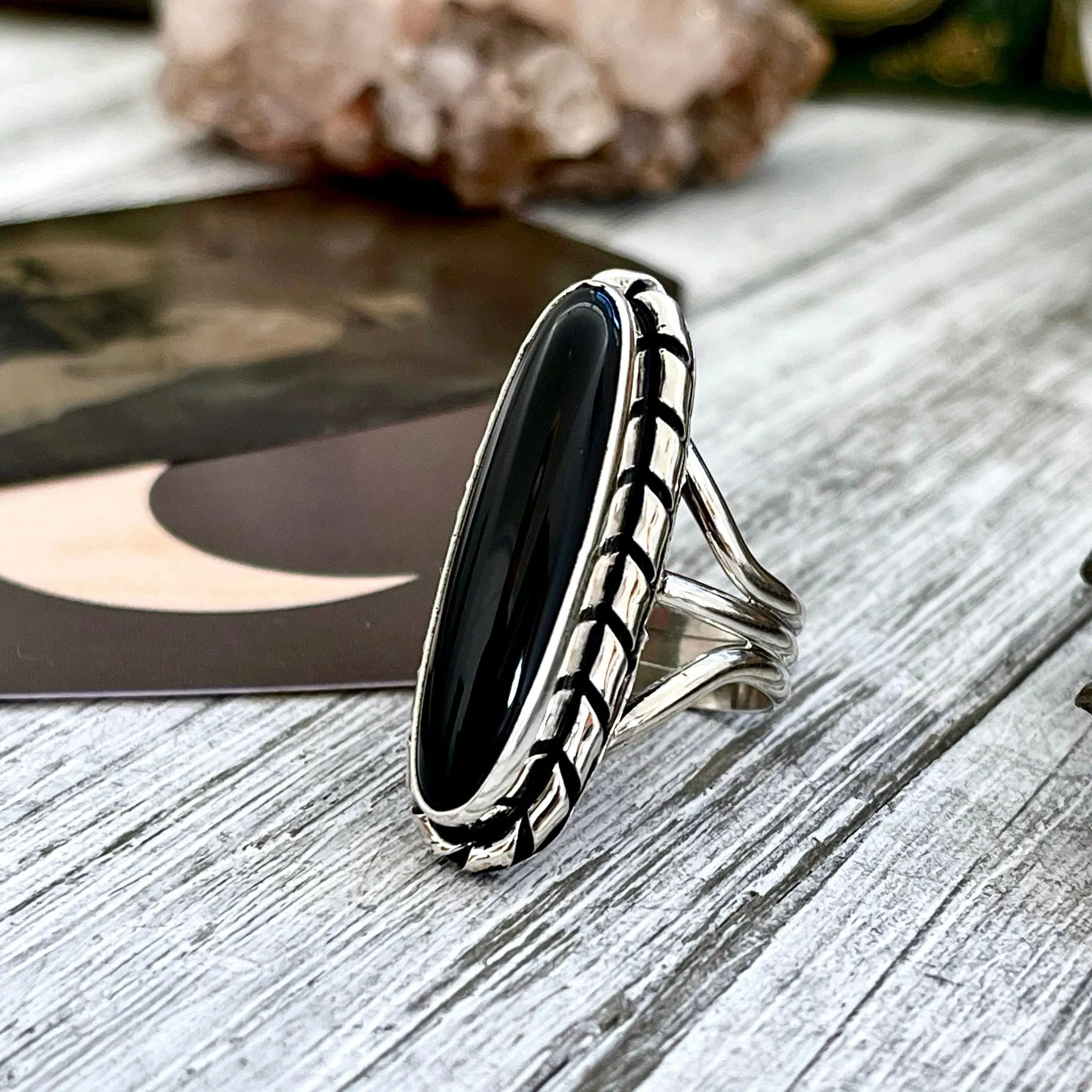 Size 7 8 9 Black Onyx Statement Ring Set in Sterling Silver / Curated by FOXLARK Collection