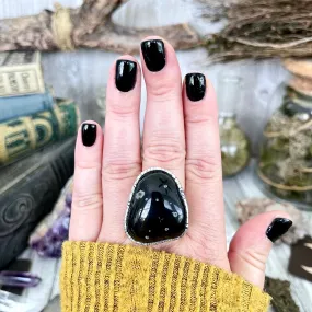 Size 9 Natural Black Tumbled Stone Agate Ring in Fine Silver/ Foxlark Collection - One of a Kind