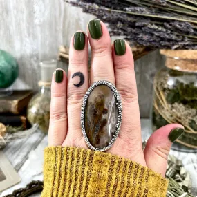 Size 9 Silver Natural Fancy Moss Agate Crystal Statement Ring / Foxlark Collection - One of a Kind