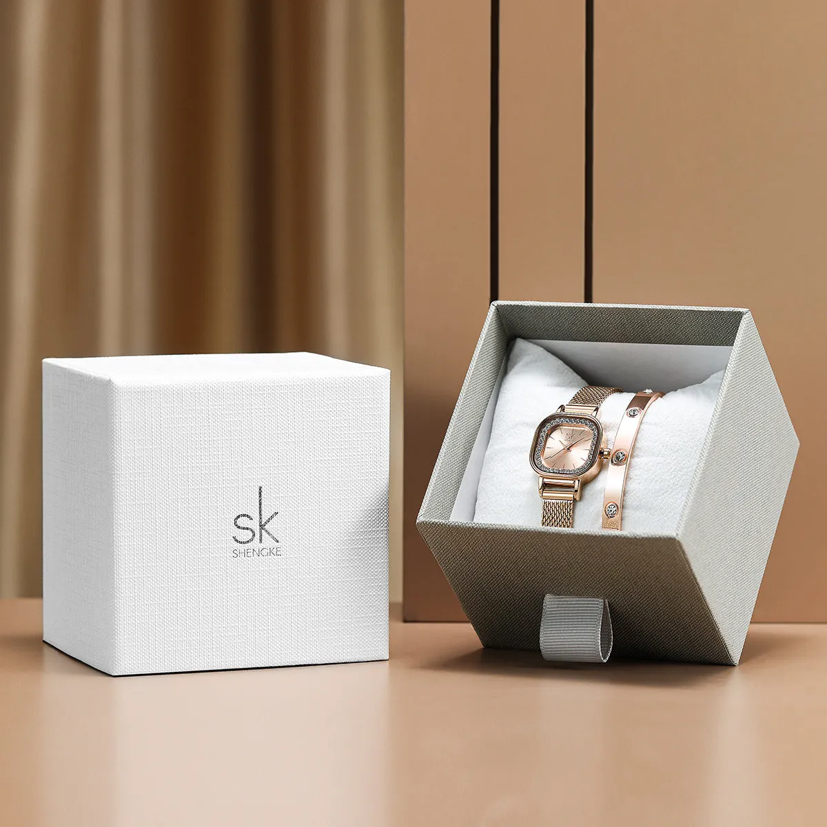 SK Watch and Bracelet Set For Lady