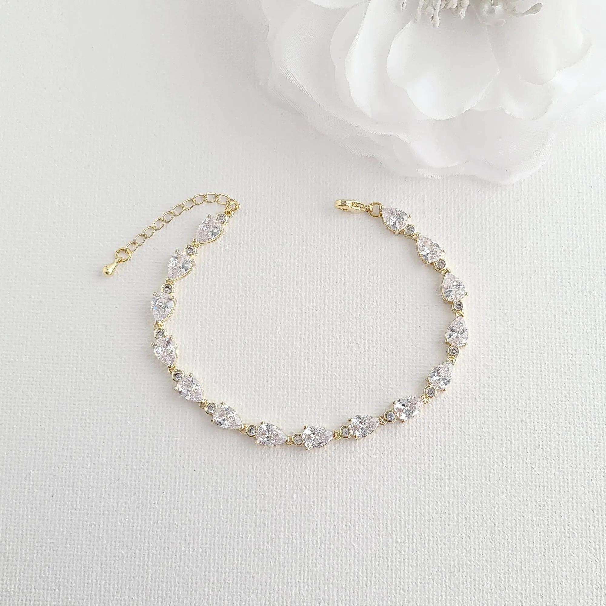 Small CZ Teardrop Gold Wedding Bracelet-Ivy