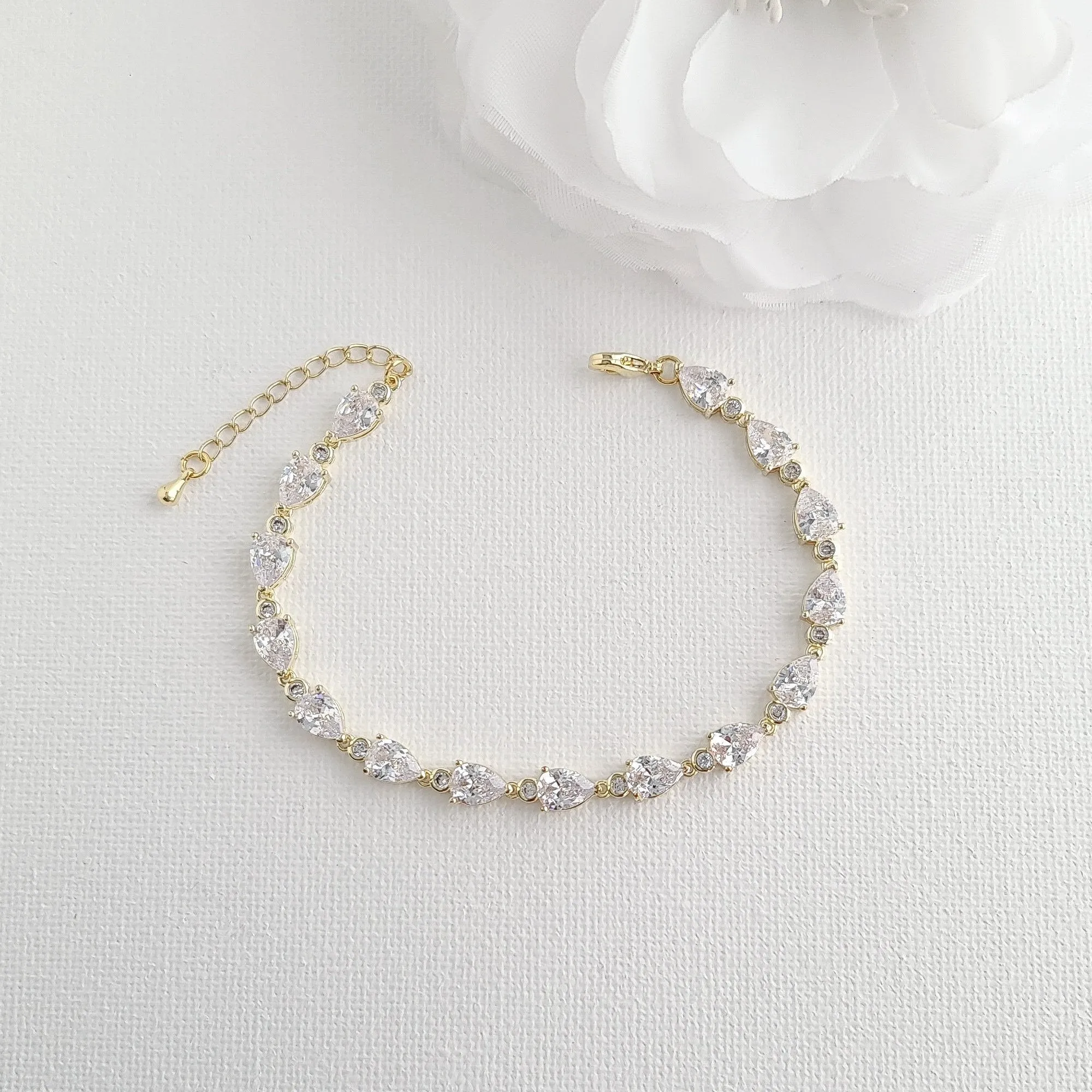 Small CZ Teardrop Gold Wedding Bracelet-Ivy