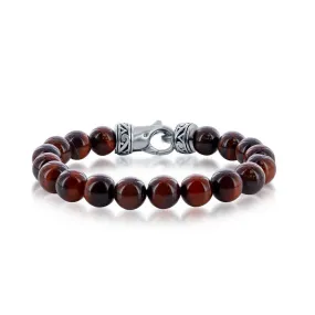 Stainless Steel Genuine Red Tiger Eye 10mm Bead Bracelet