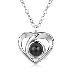 Sterling Silver I Love You Heart Projection Necklace with Picture Inside