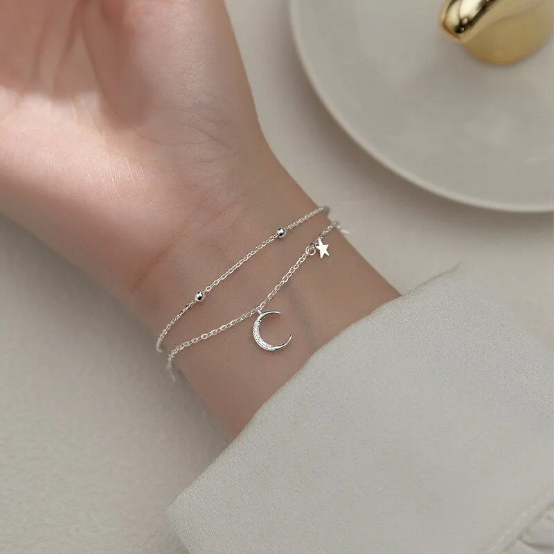 Sterling Silver Star Moon Bracelet