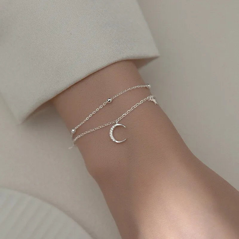 Sterling Silver Star Moon Bracelet