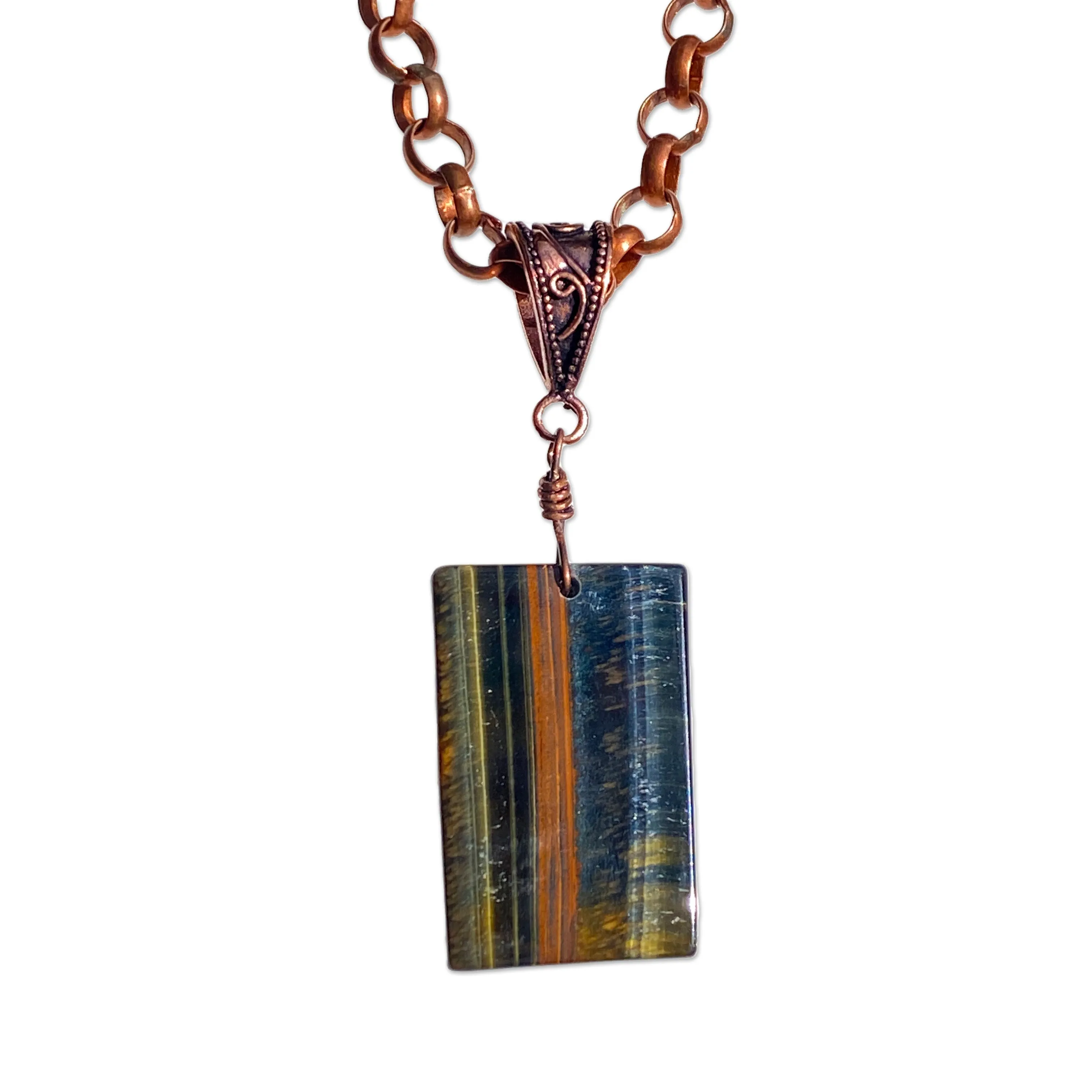 Tiger eye gemstone pendant on Copper Chain