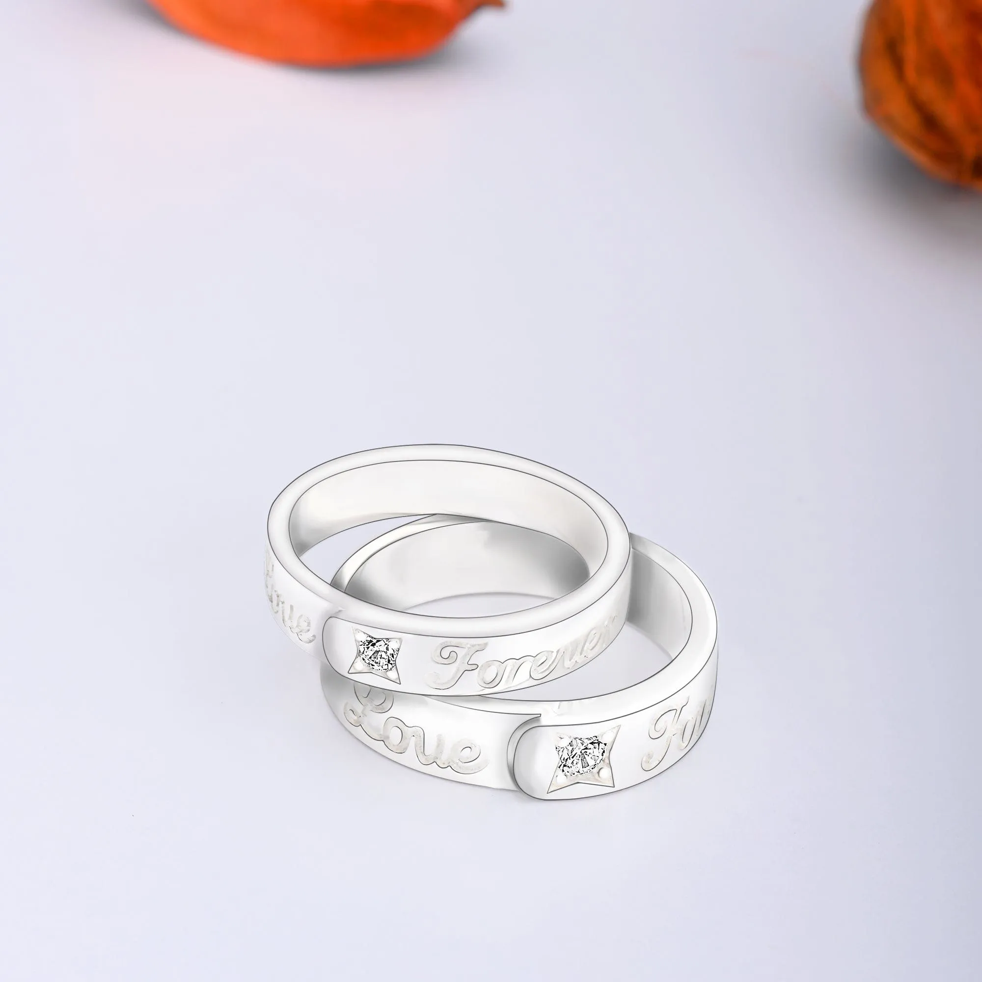 Together Forever Silver Matching Couple Rings Set