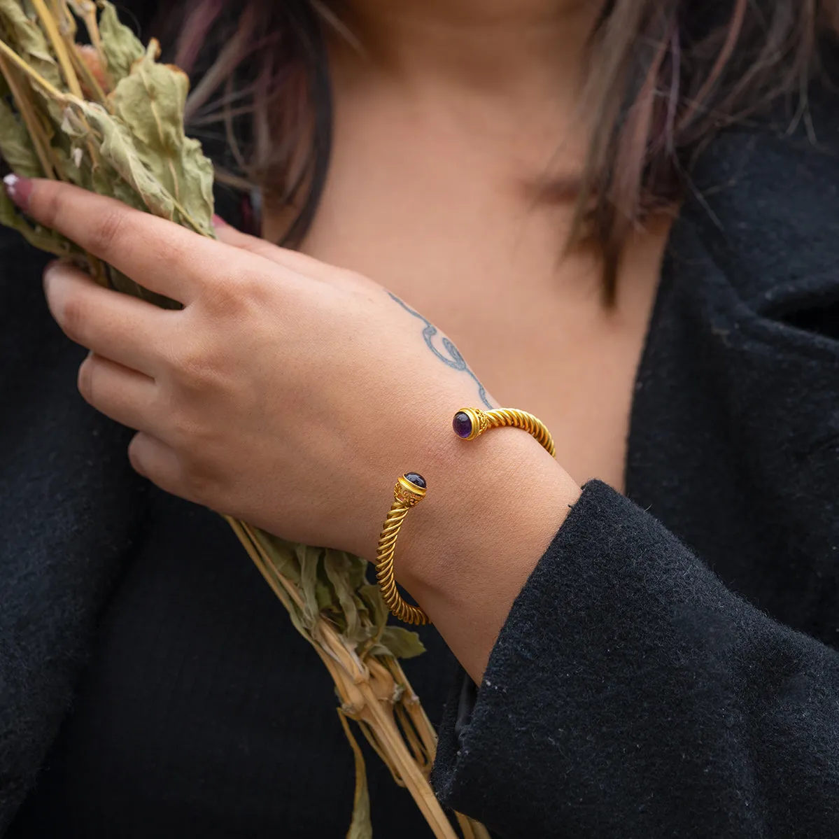 Twist of Style Gold Toned Amethyst Bracelet