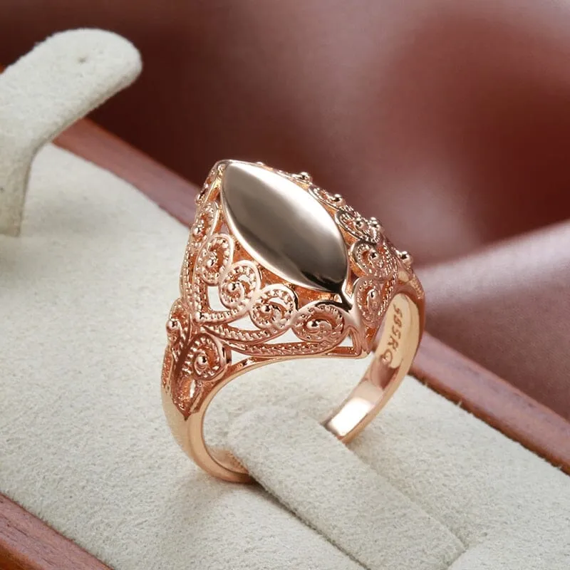 Unique Pattern Rhombus Ring - 585 Rose Gold