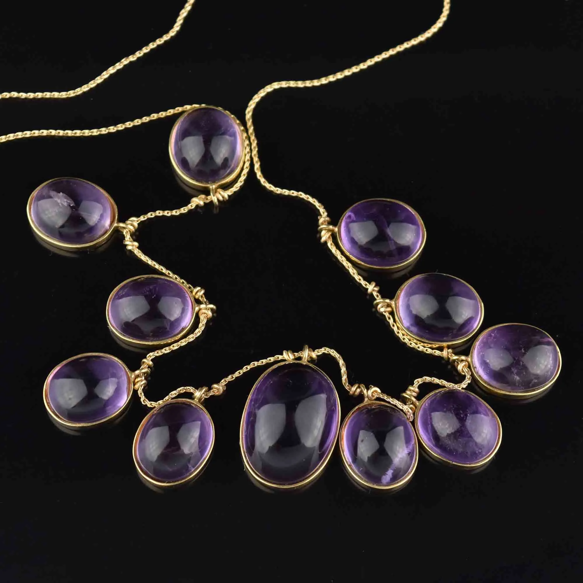 Vintage 14K Gold 70 CTW Amethyst Fringe Necklace