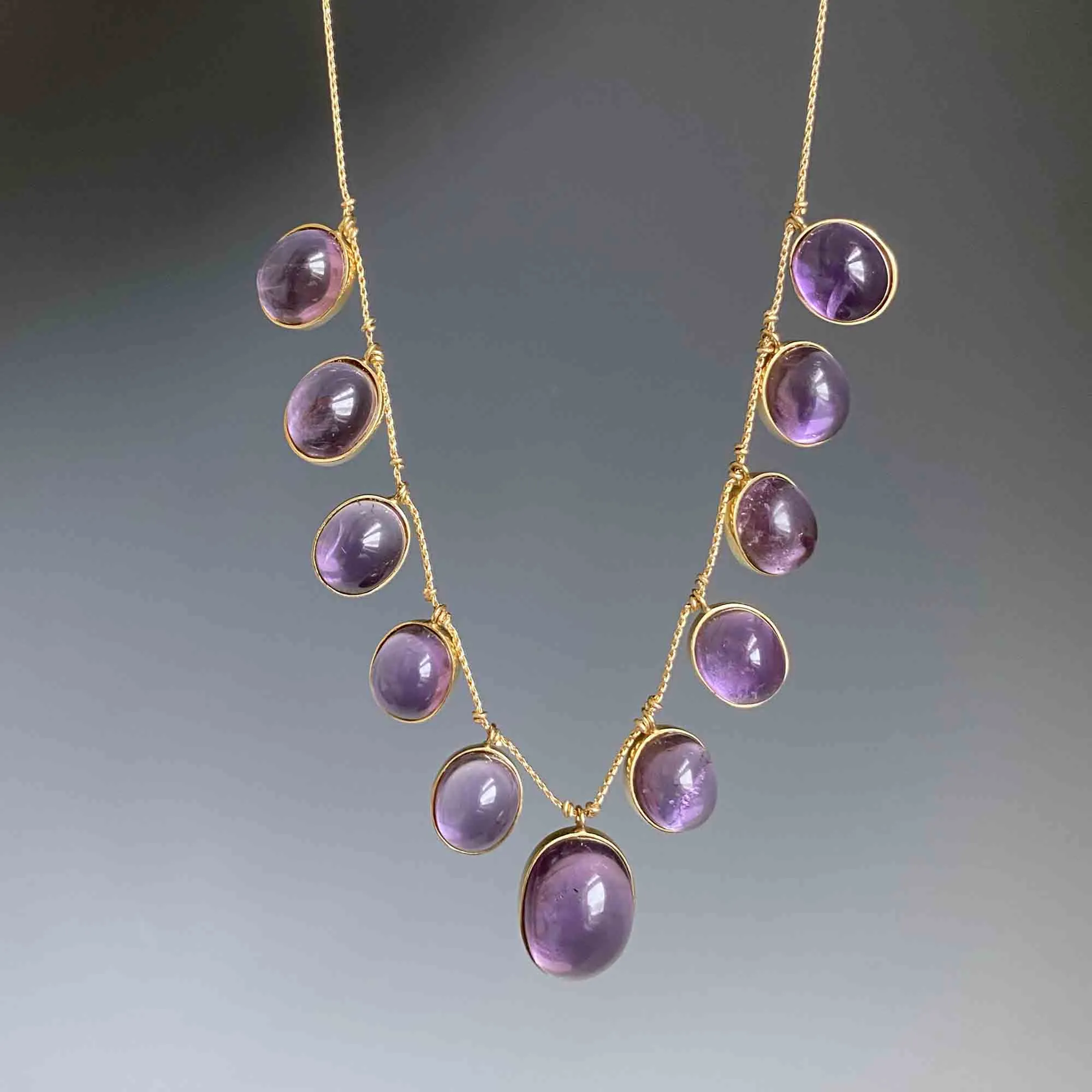 Vintage 14K Gold 70 CTW Amethyst Fringe Necklace