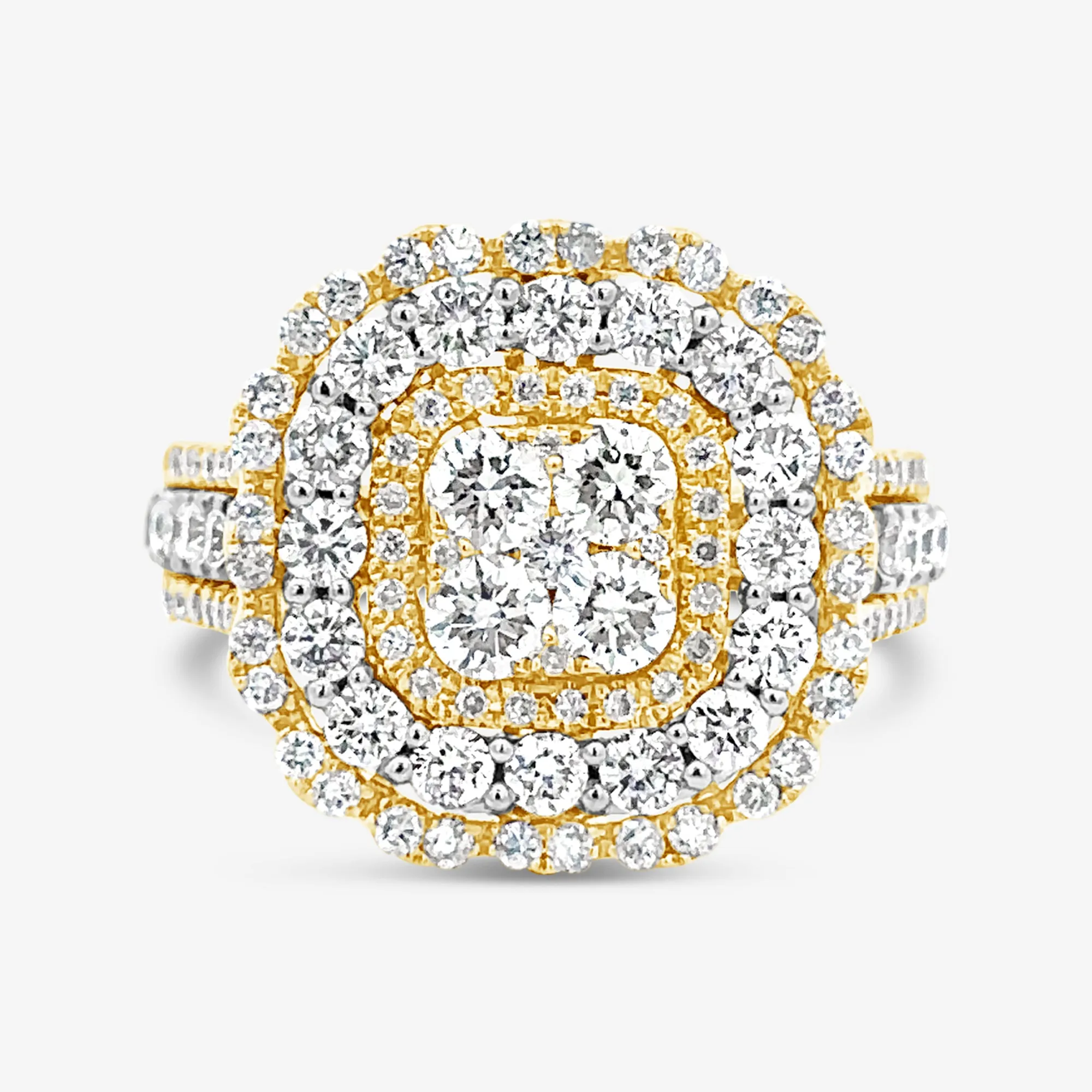 White & Yellow Diamond Square Statement Ring