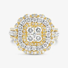 White & Yellow Diamond Square Statement Ring