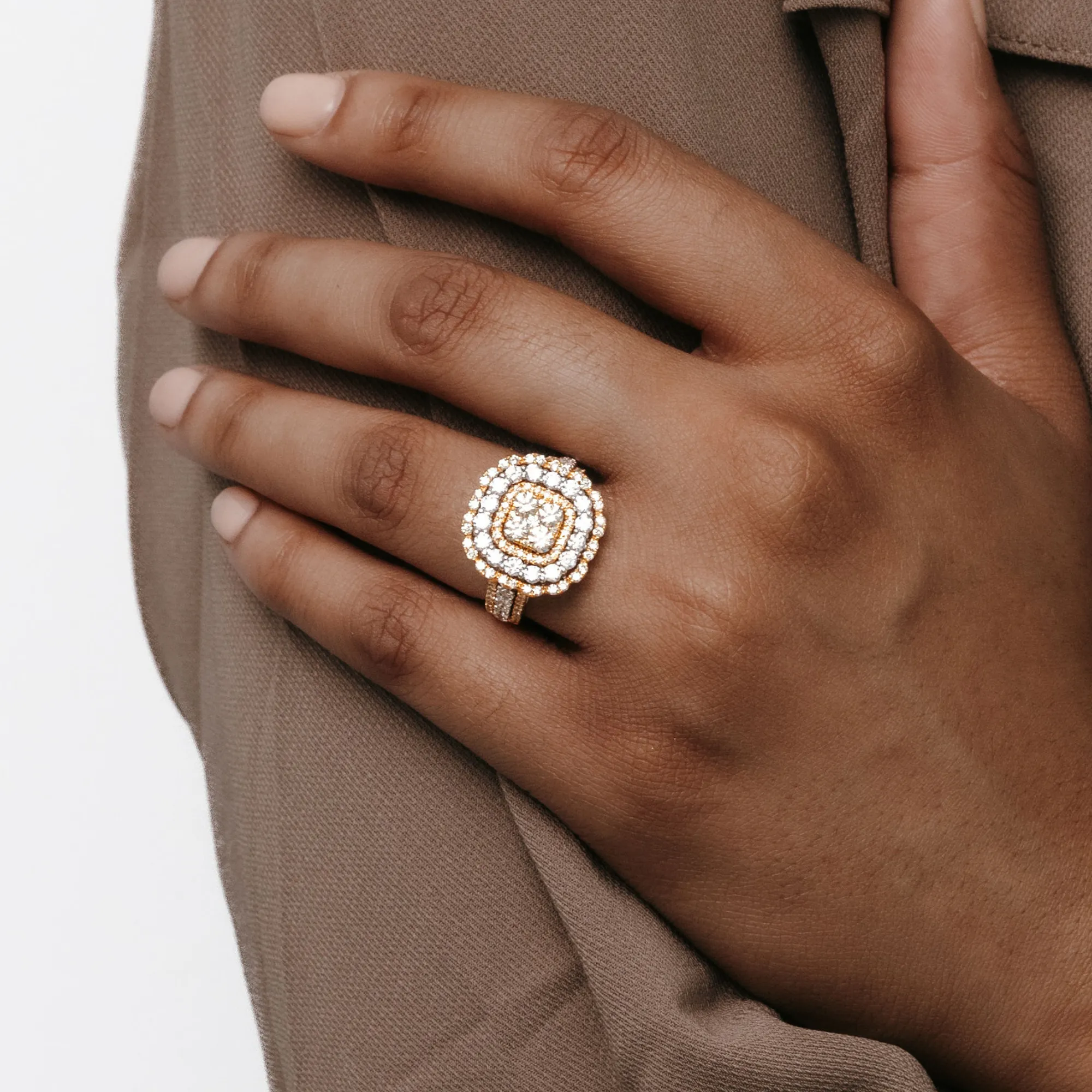 White & Yellow Diamond Square Statement Ring