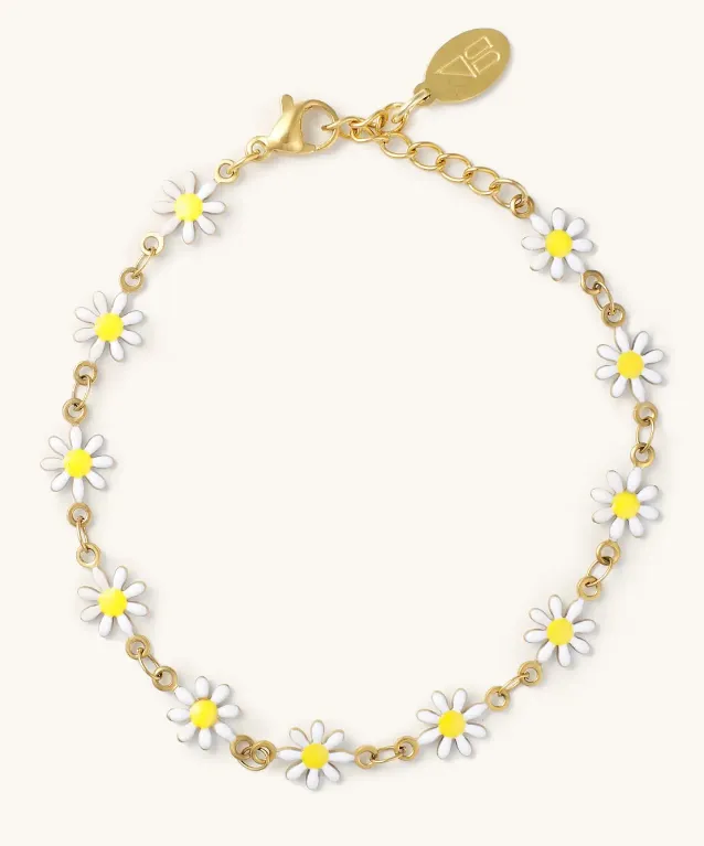 White Daisy Bracelet - Gold