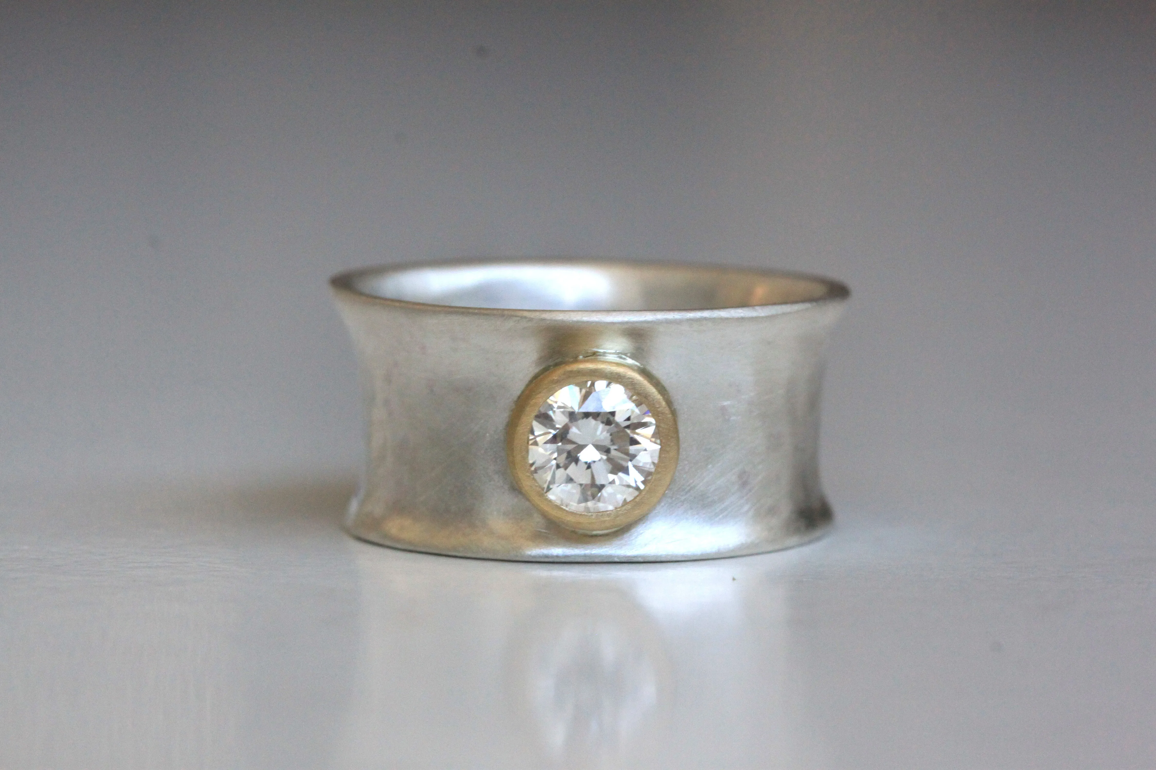 White Gold Cigar Band Engagement Ring