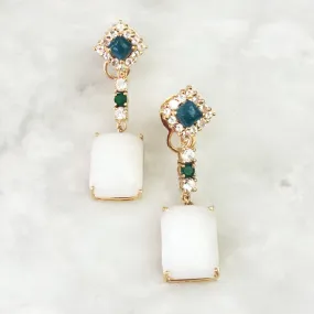 White Topaz & Apatite Studs with White Topaz , Green Agate & White Agate Twinset Earrings