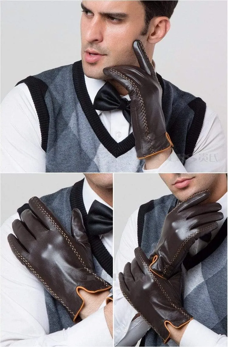 Winter Men's Genuine Leather Gloves  New Brand Touch Screen Gloves Fashion Warm Black Gloves Goatskin Mittens GSM012