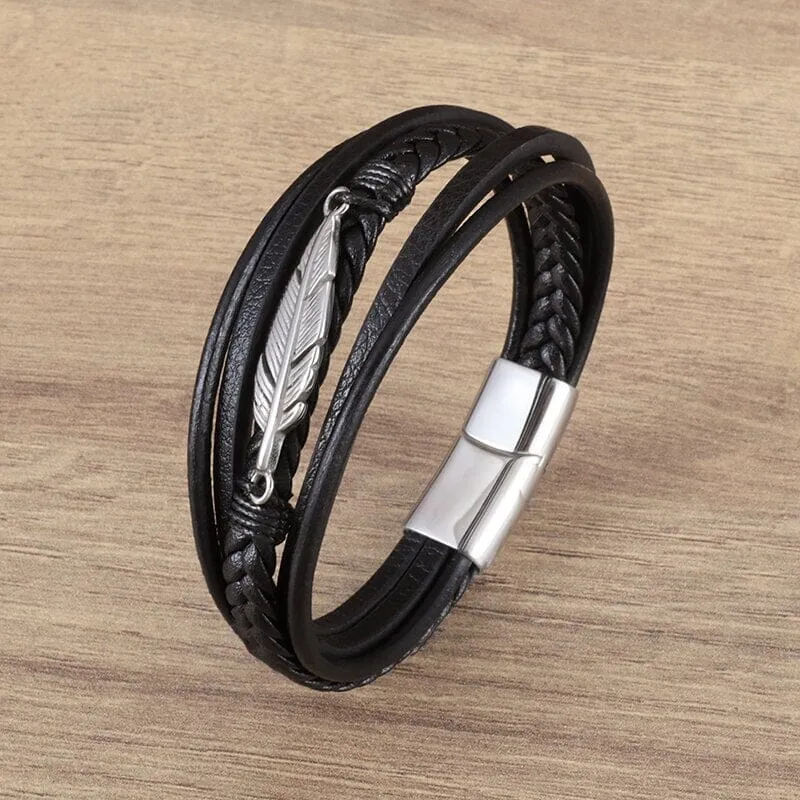 WWJD Fashion Classic Black Woven Leather Inlaid Cross Magnetic Bracelet