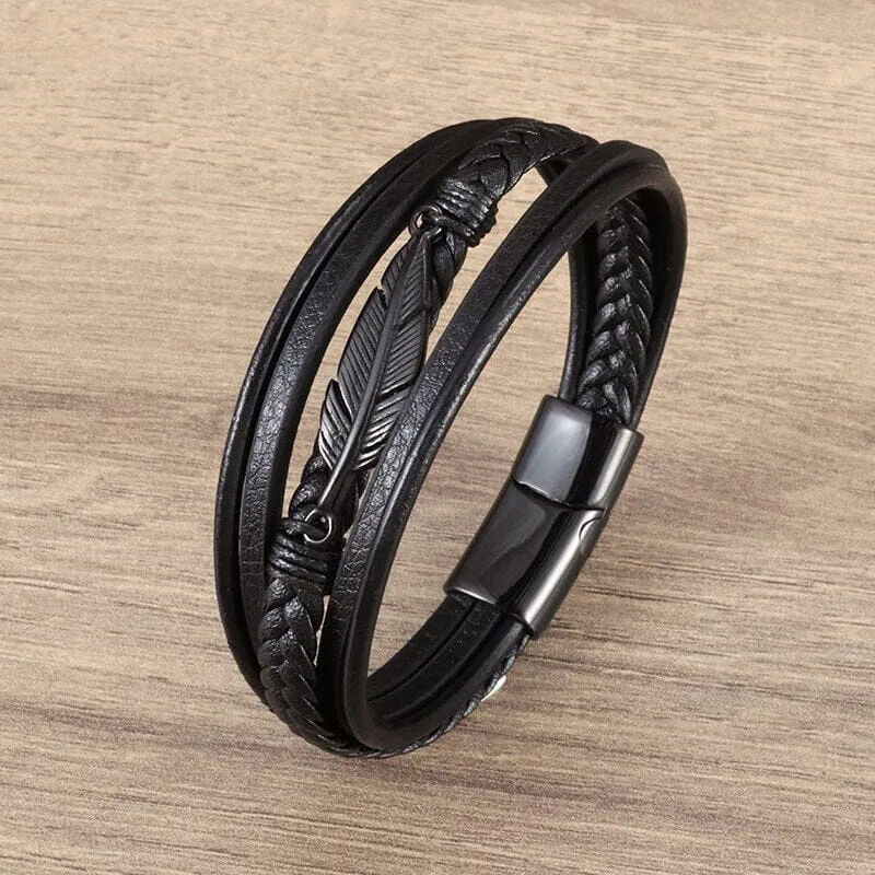 WWJD Fashion Classic Black Woven Leather Inlaid Cross Magnetic Bracelet