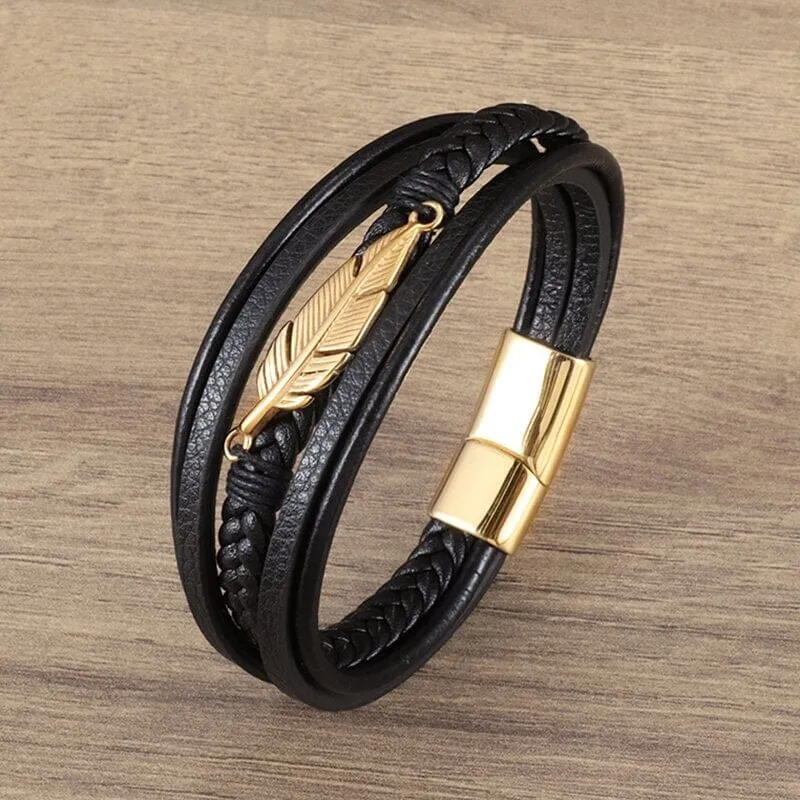 WWJD Fashion Classic Black Woven Leather Inlaid Cross Magnetic Bracelet