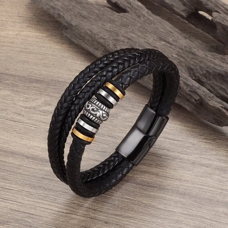 WWJD Fashion Classic Black Woven Leather Inlaid Cross Magnetic Bracelet