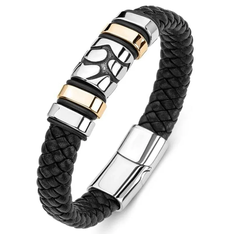 WWJD Fashion Classic Black Woven Leather Inlaid Cross Magnetic Bracelet