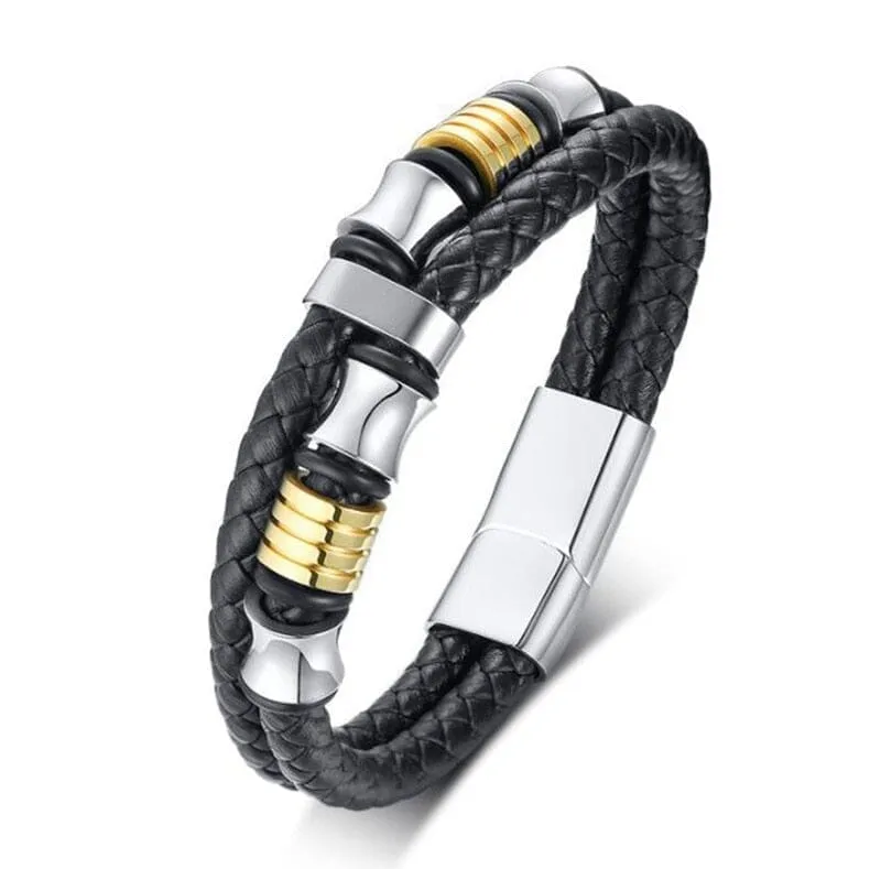 WWJD Fashion Classic Black Woven Leather Inlaid Cross Magnetic Bracelet