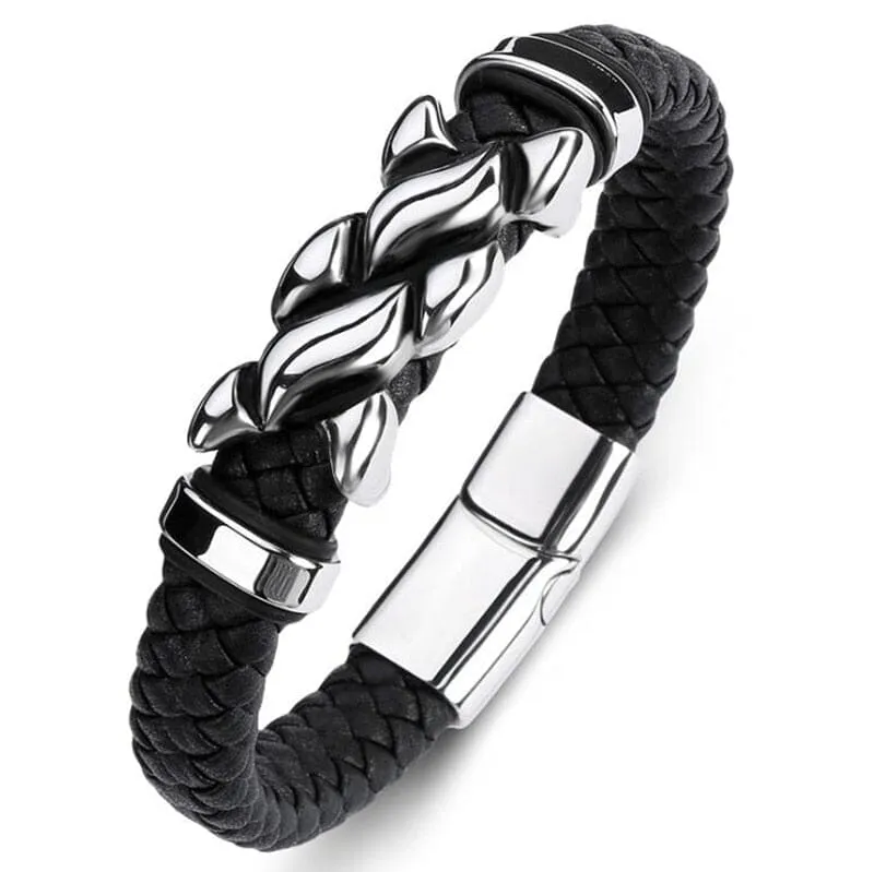 WWJD Fashion Classic Black Woven Leather Inlaid Cross Magnetic Bracelet